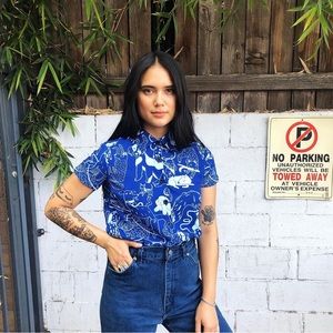 Nooworks Blue Graphic Button Down Shirt